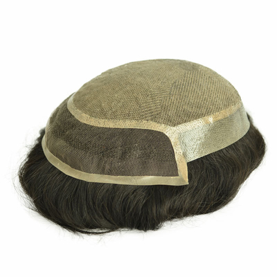 100% echtes menschliches Haar Männer Toupee Handgewebter unsichtbares Glatzhaarpatch mit PU-Haut und Schweizer Spitze