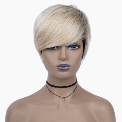 Maschinenfertigung von menschlichen Haaren Perücke T1B 613 Blonde Farbe Kurze gerade Perücke für schwarze Frauen