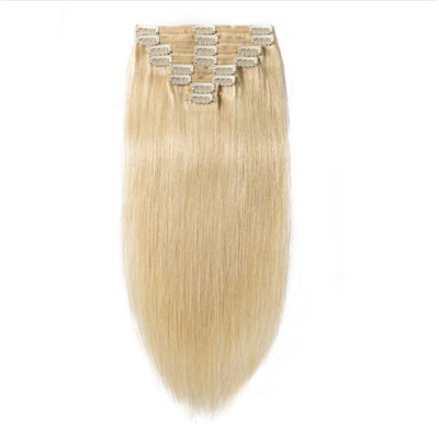 100% menschliches Haar Clip in Haarverlängerungen und weiche glänzende keine Verwicklung 613 / 24 Farbe