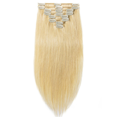 100% menschliches Haar Clip in Haarverlängerungen und weiche glänzende keine Verwicklung 613 / 24 Farbe