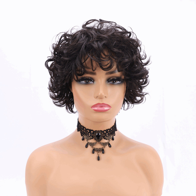 250% Dichte Pixie Schnitt lockiges menschliches Haar Perücke mit Schweizer Spitze Basismaterial