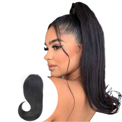 100% menschliches Haar Clip in Pferdeschwanz Verlängerung Gerade 16 Zoll Roh Jungfrau Natur schwarz