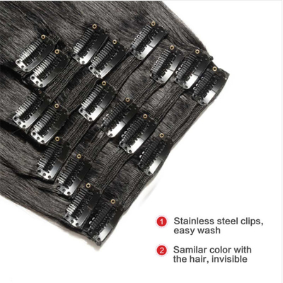 Full Cuticle Straight Hair Clip Ins Roh indische echte Haarverlängerungen für schwarze Frauen