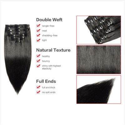 Full Cuticle Straight Hair Clip Ins Roh indische echte Haarverlängerungen für schwarze Frauen
