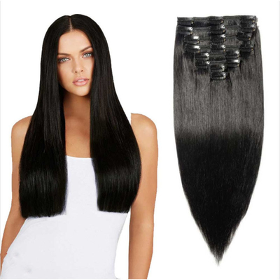 Full Cuticle Straight Hair Clip Ins Roh indische echte Haarverlängerungen für schwarze Frauen