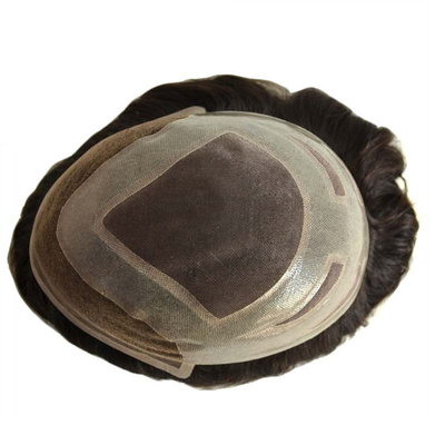 Handgefertigte Naturhaarlinie Spitze Basis Männers Toupee Haarteppich mit gebleichten Knoten
