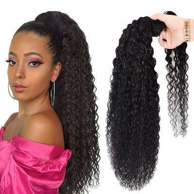 Kraftige echte brasilianische Kinky Locken Wickel um Pferdeschwanz menschliche Haarverlängerungen Schwarz