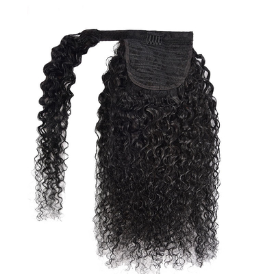 Kraftige echte brasilianische Kinky Locken Wickel um Pferdeschwanz menschliche Haarverlängerungen Schwarz