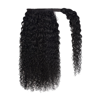Kraftige echte brasilianische Kinky Locken Wickel um Pferdeschwanz menschliche Haarverlängerungen Schwarz