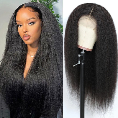 Hellbraune Spitze Farbe 13*4 HD Afro Kinky Gerade menschliche Haare Spitze Frontale Perücken Verkäufer