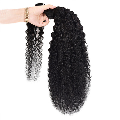 Kraftige echte brasilianische Kinky Locken Wickel um Pferdeschwanz menschliche Haarverlängerungen Schwarz