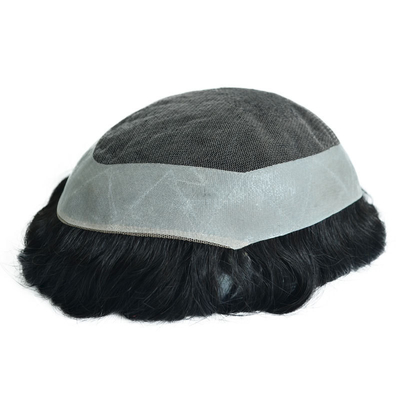 Toupee-Dichte 120% Männliche menschliche Haartopper Seidige Gerade OK Stil 64 Schweizer Spitze NPU Basen Ersatzsystem