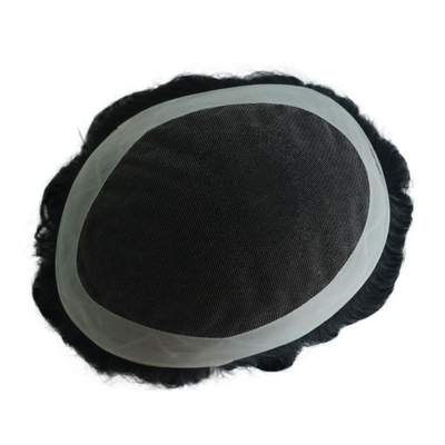 Toupee-Dichte 120% Männliche menschliche Haartopper Seidige Gerade OK Stil 64 Schweizer Spitze NPU Basen Ersatzsystem