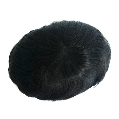 Toupee-Dichte 120% Männliche menschliche Haartopper Seidige Gerade OK Stil 64 Schweizer Spitze NPU Basen Ersatzsystem