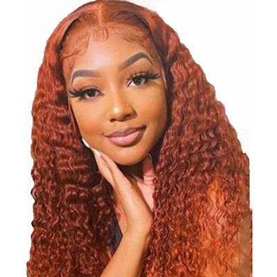 Weich und glänzend orange Ingwer Farbe Mensch Kinky lockiges Remy Haar Perücke mit HD Spitze Frontal