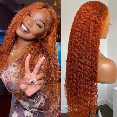 Weich und glänzend orange Ingwer Farbe Mensch Kinky lockiges Remy Haar Perücke mit HD Spitze Frontal