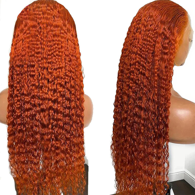 Weich und glänzend orange Ingwer Farbe Mensch Kinky lockiges Remy Haar Perücke mit HD Spitze Frontal