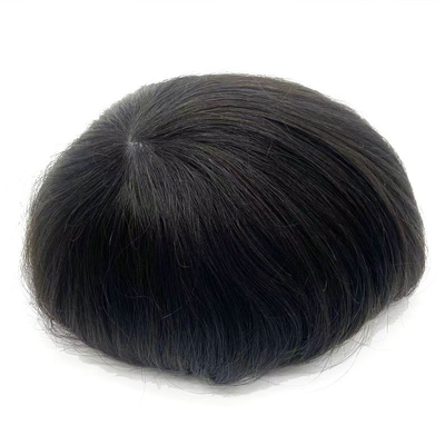 Vollhandgebundene menschliche Haartopper 6 Zoll Länge Superdünne Haut Basis PU Toupees für Männer