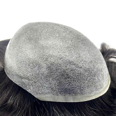 Vollhandgebundene menschliche Haartopper 6 Zoll Länge Superdünne Haut Basis PU Toupees für Männer