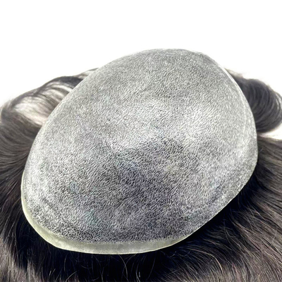 Vollhandgebundene menschliche Haartopper 6 Zoll Länge Superdünne Haut Basis PU Toupees für Männer