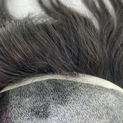 Vollhandgebundene menschliche Haartopper 6 Zoll Länge Superdünne Haut Basis PU Toupees für Männer