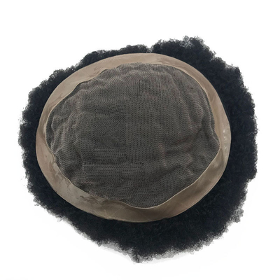 Remy Haare Hochdichte Kleber Afro Curl PU Spitze Haare Ersatzsystem Toupee für Schwarze Männer