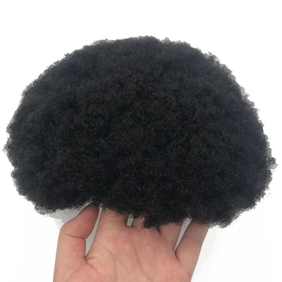 Remy Haare Hochdichte Kleber Afro Curl PU Spitze Haare Ersatzsystem Toupee für Schwarze Männer