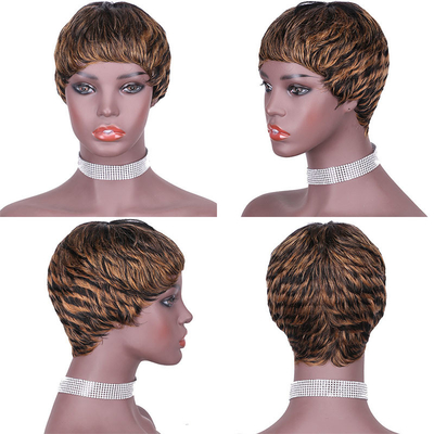 Schweizer Spitze Grundmaterial Gerade Pixie Schnitt Vollmaschine Perücke aus 100% menschlichen Haaren