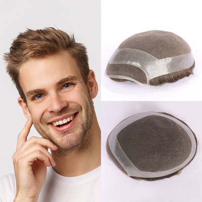 80% Lichtdichte Männer Toupee mit voller Handgebundener Technik und geradlinigem Stil