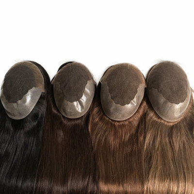 20 Inch Hellbraun Highlights Menschliche Remy Haare Toppers Brasilianische Haare Toupee Spitze PU Basis