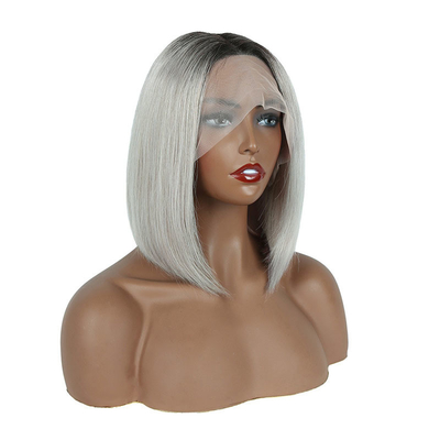100% menschliche Haare Schatten Grau Kurz Bob Schnitt Vor geplückt HD Spitze Front Perücken 250% Dichte