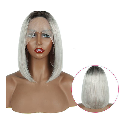 100% menschliche Haare Schatten Grau Kurz Bob Schnitt Vor geplückt HD Spitze Front Perücken 250% Dichte
