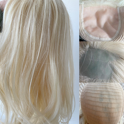 6x6 Handgebundene Topper Freier Teil Seiden Top Base Platin Blonde Clip in Toupee für kundenspezifische Herstellung