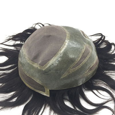 Vier Augen Basismaterial Schweizer Spitze Vorderseite Mensch Jungfrau Haar Toupee für Männer 110% Dichte
