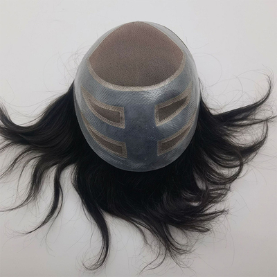 Vier Augen Basismaterial Schweizer Spitze Vorderseite Mensch Jungfrau Haar Toupee für Männer 110% Dichte