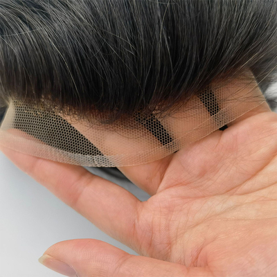 Vier Augen Basismaterial Schweizer Spitze Vorderseite Mensch Jungfrau Haar Toupee für Männer 110% Dichte
