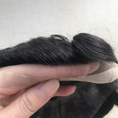 Vier Augen Basismaterial Schweizer Spitze Vorderseite Mensch Jungfrau Haar Toupee für Männer 110% Dichte