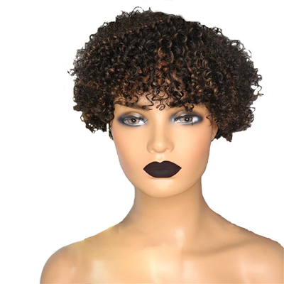 Hellbraune Afro lockige Perücke Kutikel ausgerichtet kurze Pixie Schnitt menschliche Haare Perücke mit Knallen