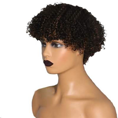 Hellbraune Afro lockige Perücke Kutikel ausgerichtet kurze Pixie Schnitt menschliche Haare Perücke mit Knallen