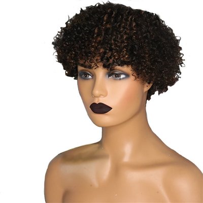 Hellbraune Afro lockige Perücke Kutikel ausgerichtet kurze Pixie Schnitt menschliche Haare Perücke mit Knallen