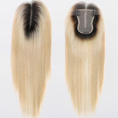Silk Base European Ash Blonde Straight Clip On Human Hair Topper mit Hd Spitze für Frauen