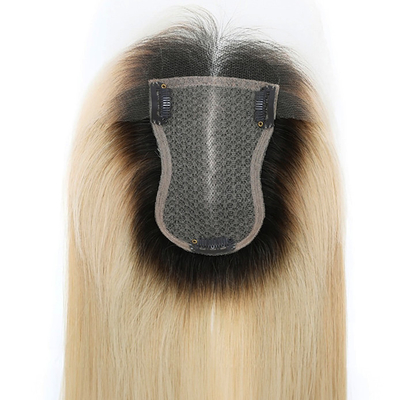 Silk Base European Ash Blonde Straight Clip On Human Hair Topper mit Hd Spitze für Frauen