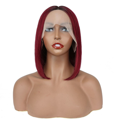 100% menschliches Haar Kurz lockig Bob gerade Pixie Spitze Front Perücke T-Teil brasilianische Gewebe