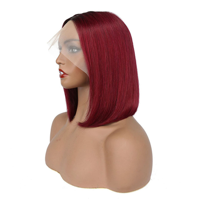 100% menschliches Haar Kurz lockig Bob gerade Pixie Spitze Front Perücke T-Teil brasilianische Gewebe