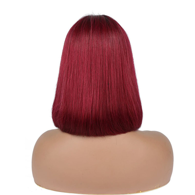 100% menschliches Haar Kurz lockig Bob gerade Pixie Spitze Front Perücke T-Teil brasilianische Gewebe
