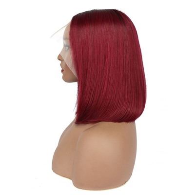 100% menschliches Haar Kurz lockig Bob gerade Pixie Spitze Front Perücke T-Teil brasilianische Gewebe
