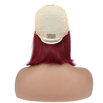 100% menschliches Haar Kurz lockig Bob gerade Pixie Spitze Front Perücke T-Teil brasilianische Gewebe