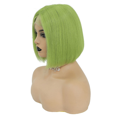 Grüne Farbe brasilianische menschliche Haare Kurz Bob Perücken 10 Zoll mit Babyhaar und HD Spitze Frontal