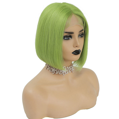 Grüne Farbe brasilianische menschliche Haare Kurz Bob Perücken 10 Zoll mit Babyhaar und HD Spitze Frontal