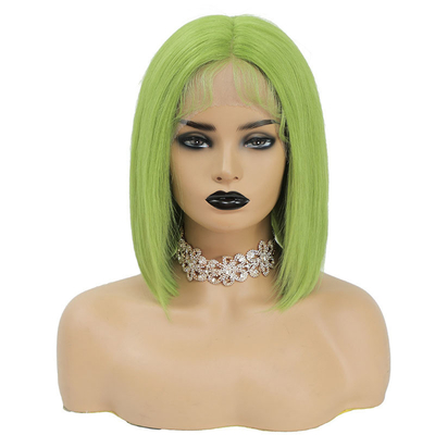 100% menschliche Haare brasilianische HD Spitze Frontal 8A 10A 12A Kurz grüne Bob-Wig mit Schweizer Spitze